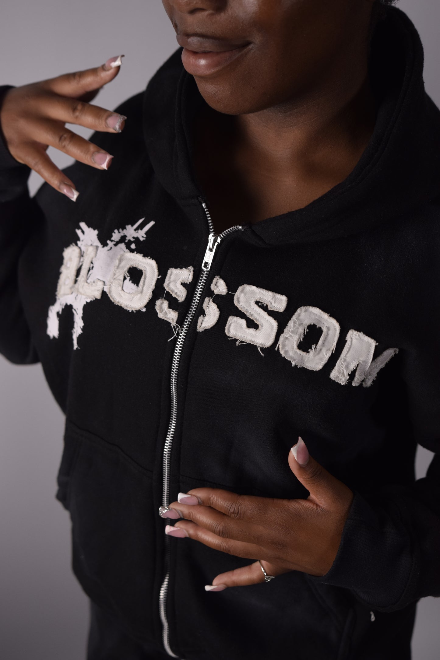 Black blossom zip-up