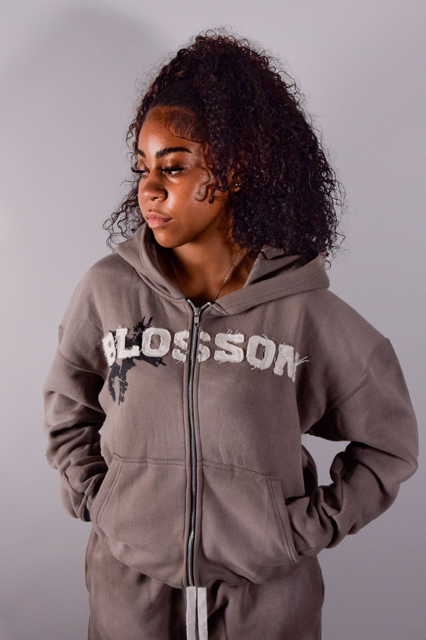Grey blossom zip-up